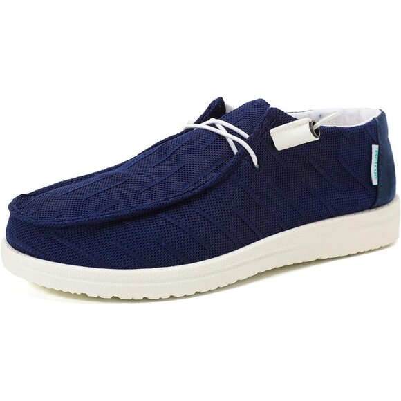 Women's Navy Blue Casual Slip On Deck Canvas Loafers Sneakers Boot Shoes - Picture 2 of 8